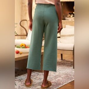 Frank & Eileen Catherine Green Wide Leg Crop Raw Hem Relaxed Fit 100% Cotton
